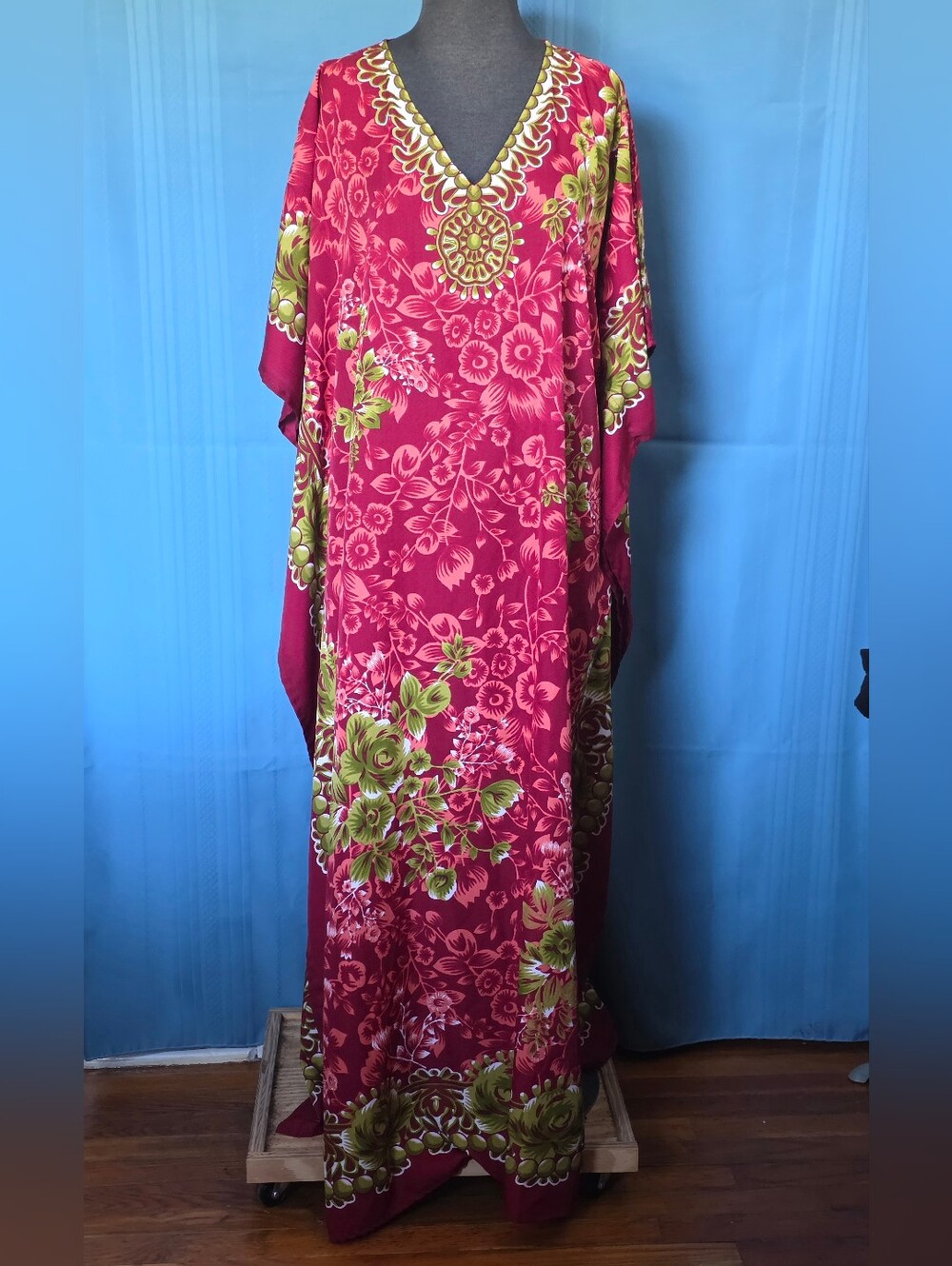 Miss Lavish London Floral V-Neck Maxi Kaftan Dress Red Green Boho Plus Size L
